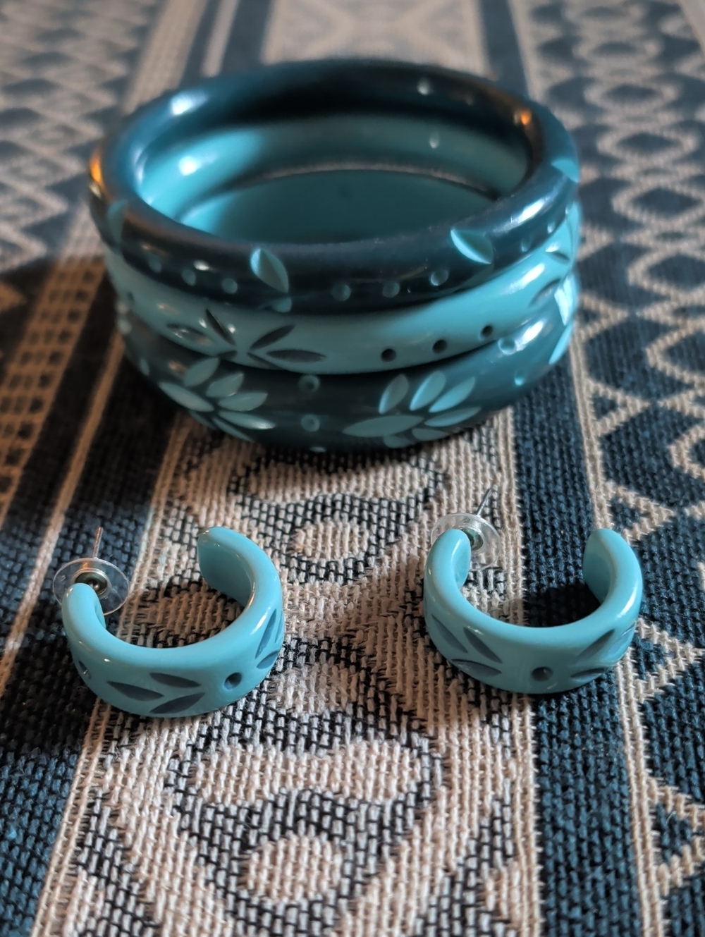 Splendette "Dragonfly" and "Nymph" Turquoise Bangle Stack with Hoop Earrings